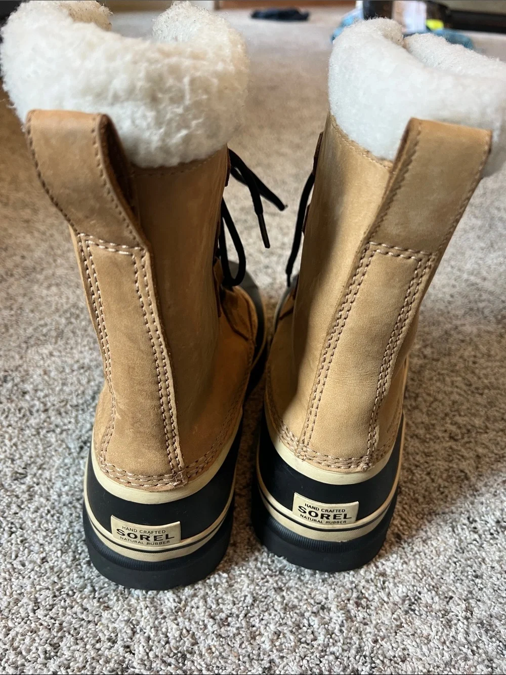 Sorel Tan and Black Shearling-Trim Winter Lace-Up Boots